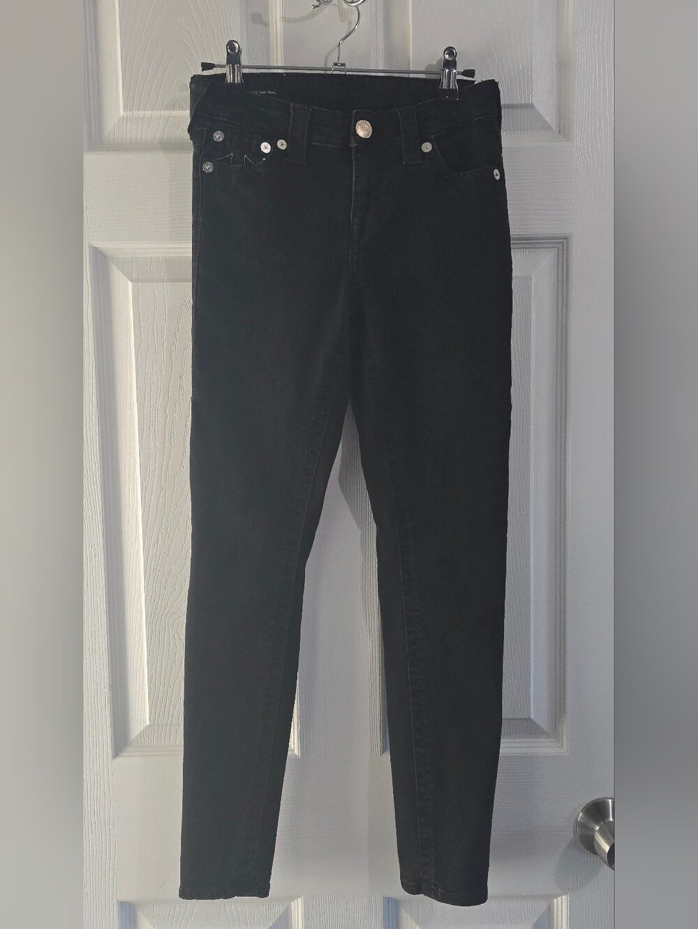 True Religion Halle Mid Rise Super Skinny Black Jeans